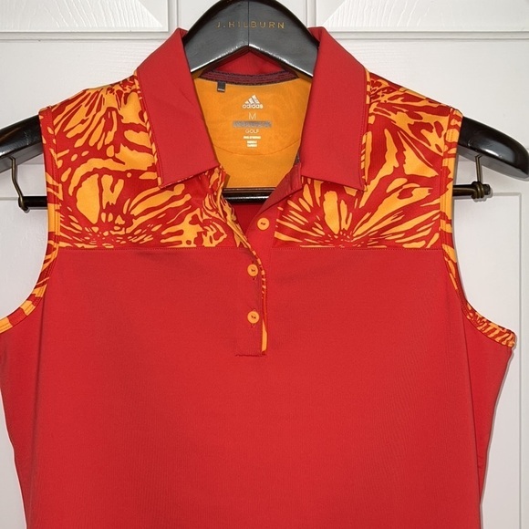 Adidas Golf Sleeveless Polo Top Size Medium Orange and Yellow Design - Picture 4 of 10